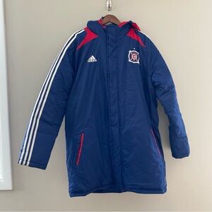 ADIDAS 2011-12 Chicago Fire Logo MLS Long Navy and Red Winter Coat Size XL